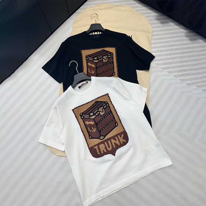 lv louis vuitton trunk jacquard knit short sleeve t-shirt